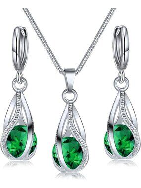 Elegant Silver Jewelry Set for Women - Rhinestone Crystal Necklace & Earrings